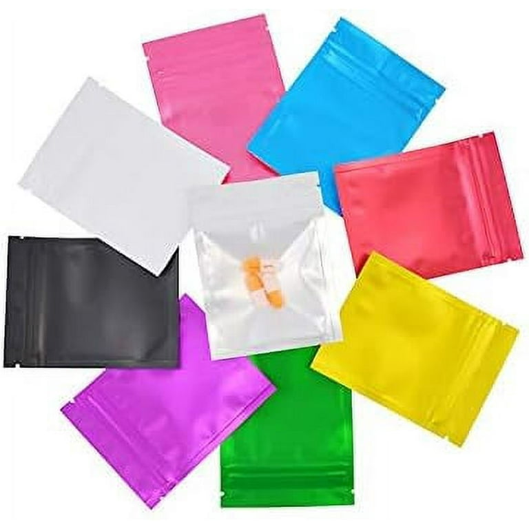 100 Pcs Multi-colors Resealable Clear Front Mylar Foil Food Storage Bags Heat SE