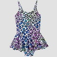 thumbnail image 2 of Fesfesfes Kids Girls Fashion Cute Leopard Print Bathing Suits Children's Sleeveless Bikini Ruffles Dress Romper Swimsuit 4-12 Years(Blue,10-12Years), 2 of 9