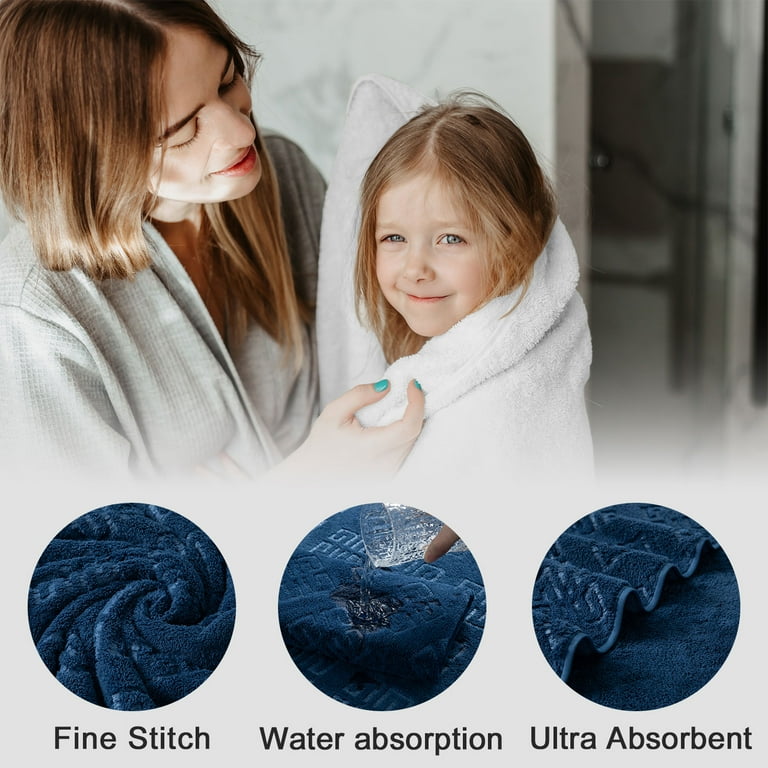 ARL HOME 8 Piece Bath Towel Set Navy Blue 2 Oversized Large Bath