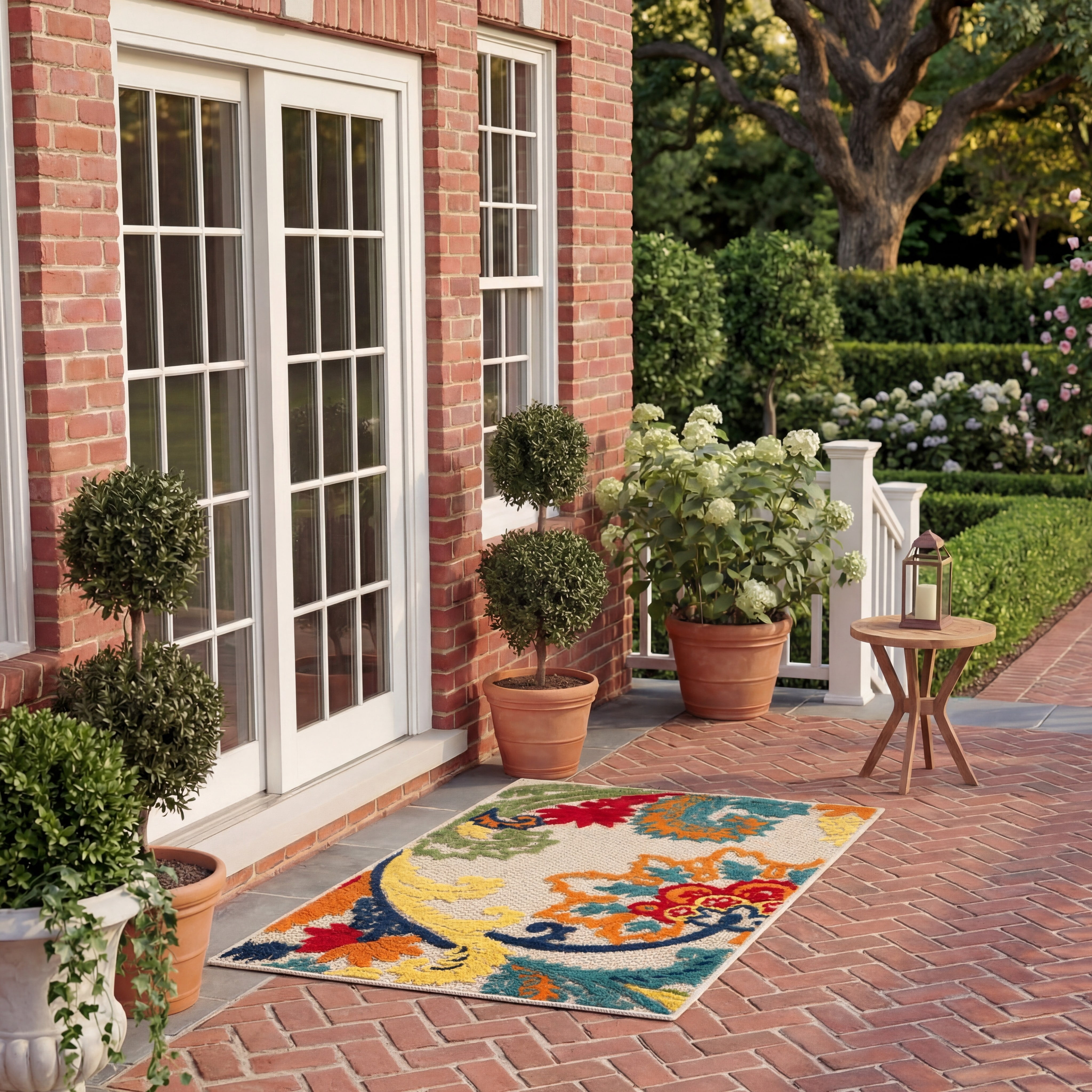 SAFAVIEH Cabana Lowell Floral Indoor/Outdoor Area Rug, Ivory/Blue, 5'3" x 7'7"