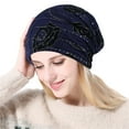 thumbnail image 2 of Outfmvch Winter Hats For Women Beanie Women Rose India Lace Stretch Turban Hat Knitting Hair Loss Head Scarf Wrap Winter Hats For Men Blue One Size, 2 of 3