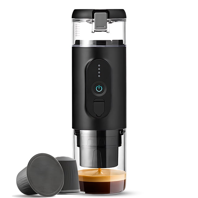 Cafetière, Pompe à Pression Auto 2-en-1 Bac à Café Servir Café Portable avec Batterie Intégrée 2500mah Cafetière Intégrée 2500mah avec Cafetière 2-en-1