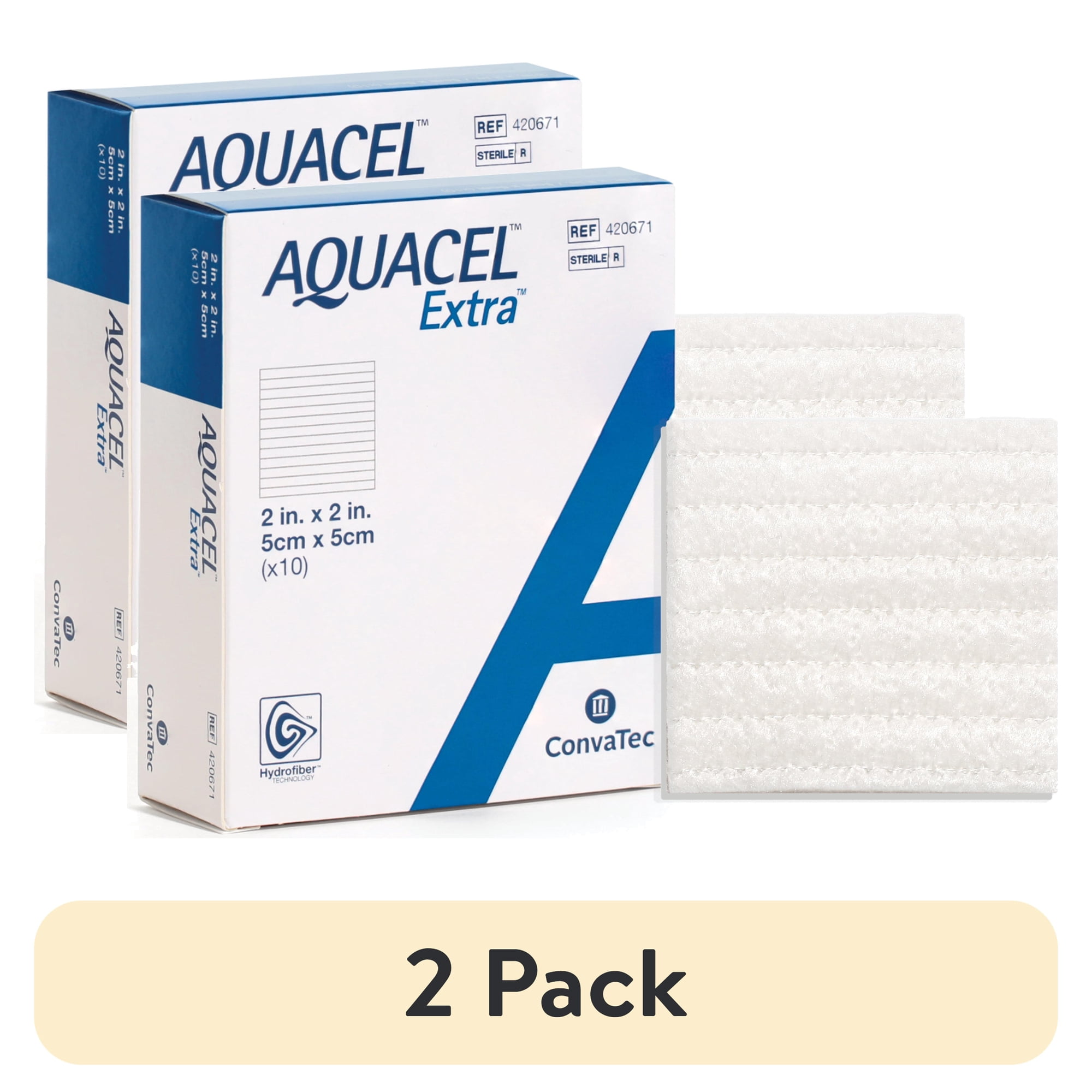 (2 pack) Convatec AQUACEL Extra 2"x2" Hydrofiber Dressing for Exuding Wounds, 10ct Box, Sterile