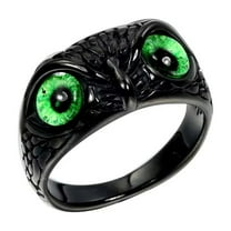 PAURO Men's Stainless Steel Vintage Gothic Owl Ring Statement Hip Hop Jewelry Black Green Size 12