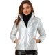 thumbnail image 1 of Chaqueta Acolchada de Plumón Metálico con Cremallera Brillante Holográfica para Mujer Plata S, 1 of 6