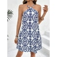 thumbnail image 6 of Surakey Summer Beach Dress for Women Halter Neck Mini Dress Floral Sleeveless Sundresses A-line Off Shoulder Vest Tank Dress, 6 of 10