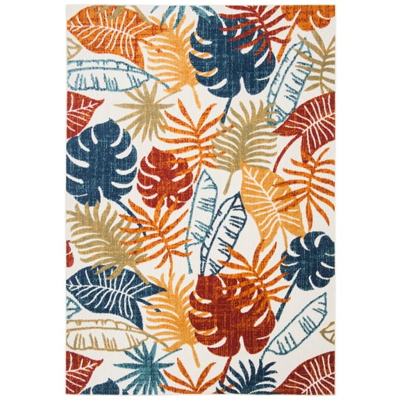 SAFAVIEH Cabana Kuzman Botanical Indoor/Outdoor Area Rug, Creme/Red, 3' x 5'