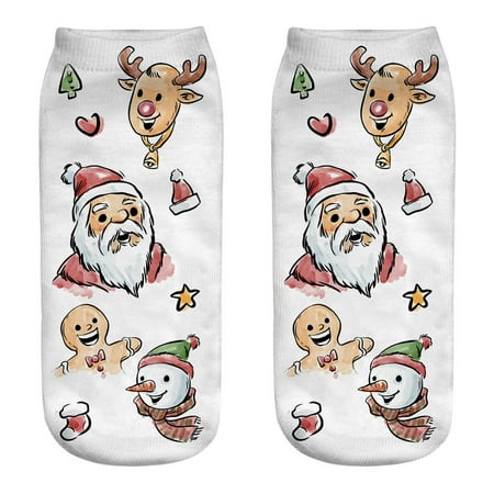 

1 Pairs 3D Christmas Printing Women Socks Adult Xmas Birthday Gift Elastic Moistureproof Ankle Socks Type 8