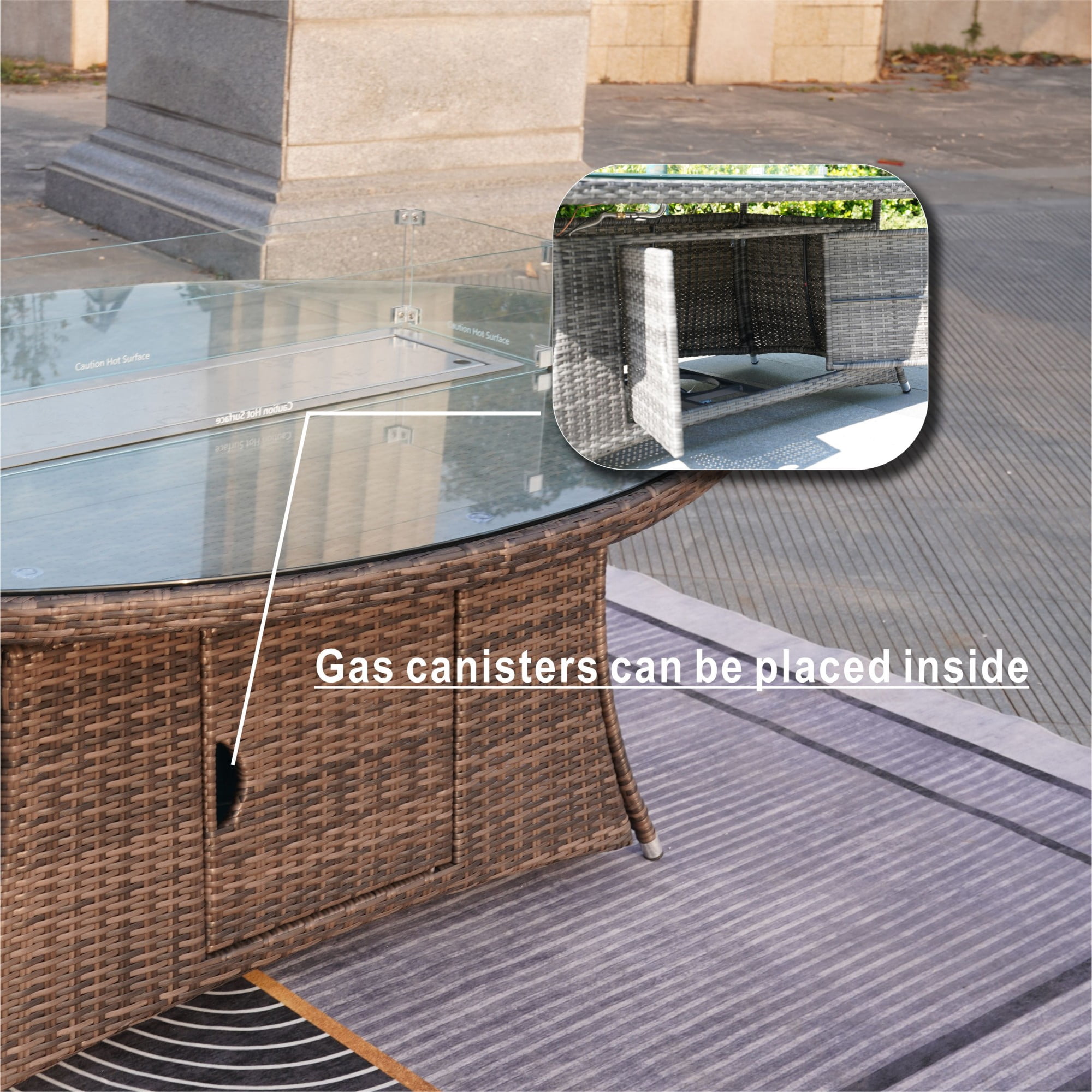 Direct Wicker Outdoor Patio Rattan Propane 6-Seat Oval Gas Fire Pit Table - Brown (Table Only)