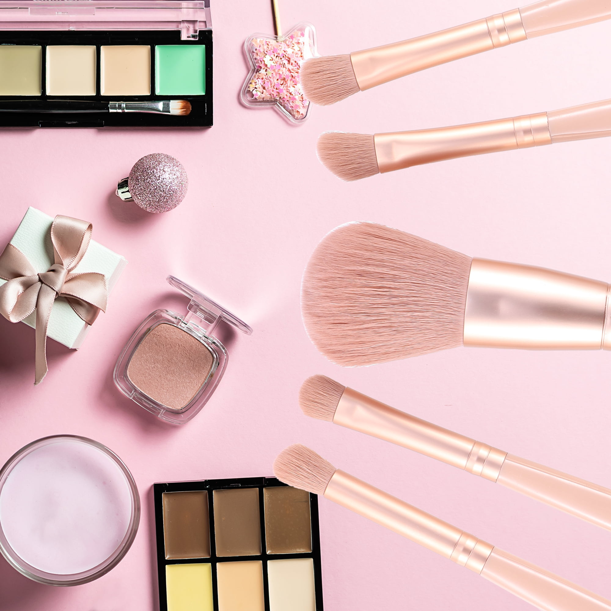 Unique Bargains 5Pcs Travel Makeup Brush Kit for Concealer Blush Pink