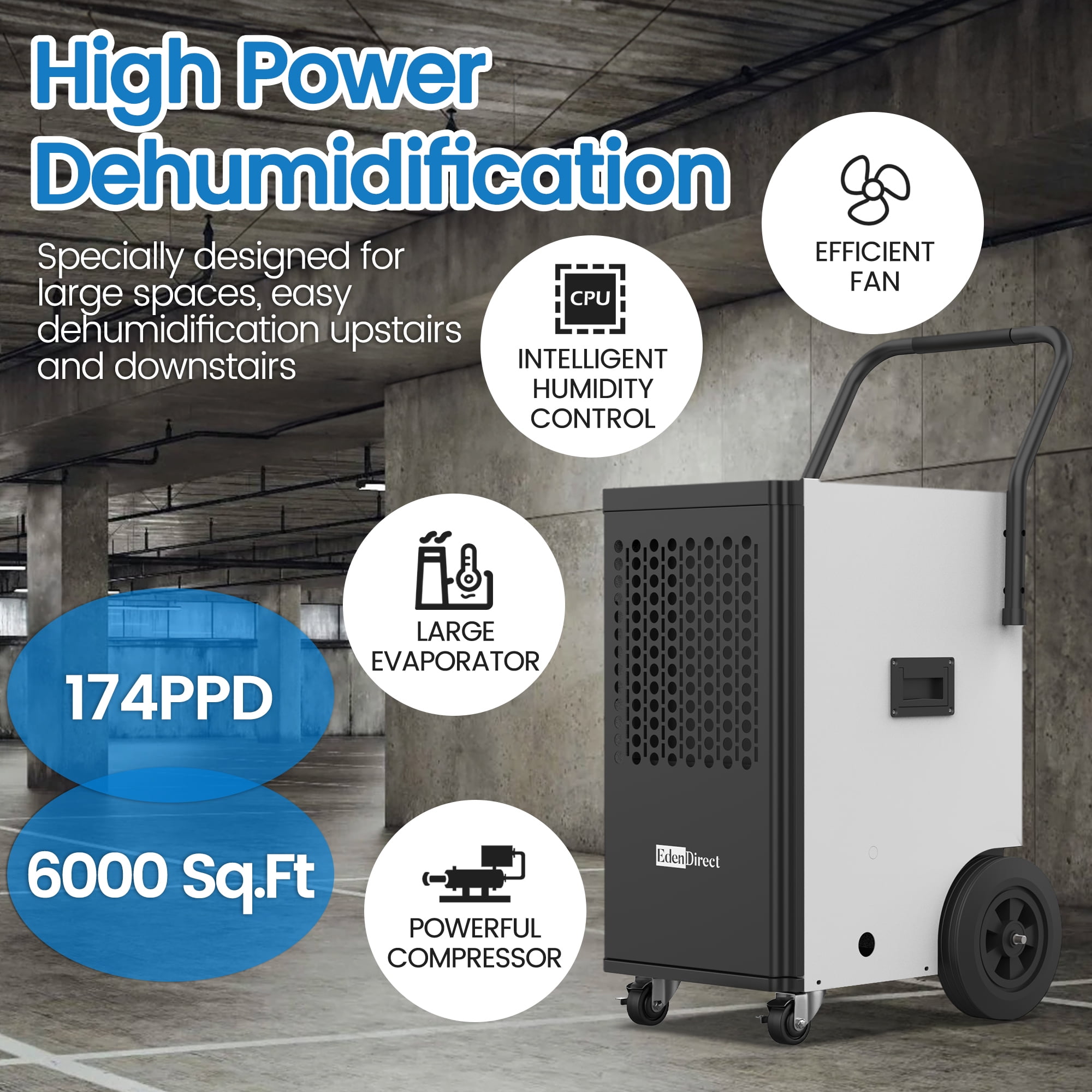150 pt. 6,000 sq. ft. Buckless Industrial Dehumidifier  with Drain Hose and Pump for Basement in White