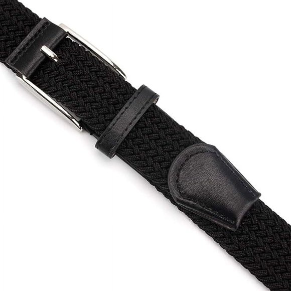 Braided Woven Elastic Stretch Canvas Belts for Men Women Jeans Pants - Black