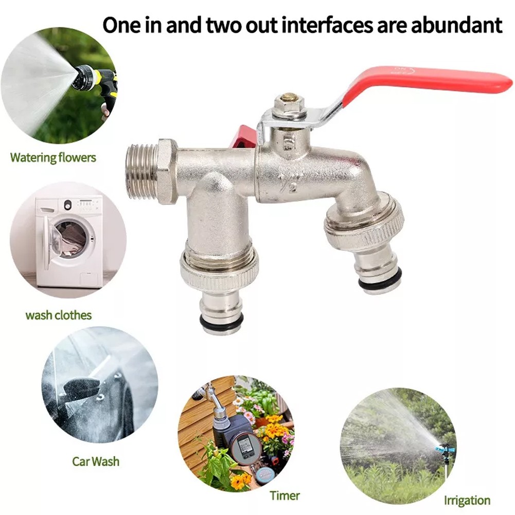 1/2" Single/Double Outlet Valve Garden Irrigation Water Tap Faucet Anti-Freeze Double