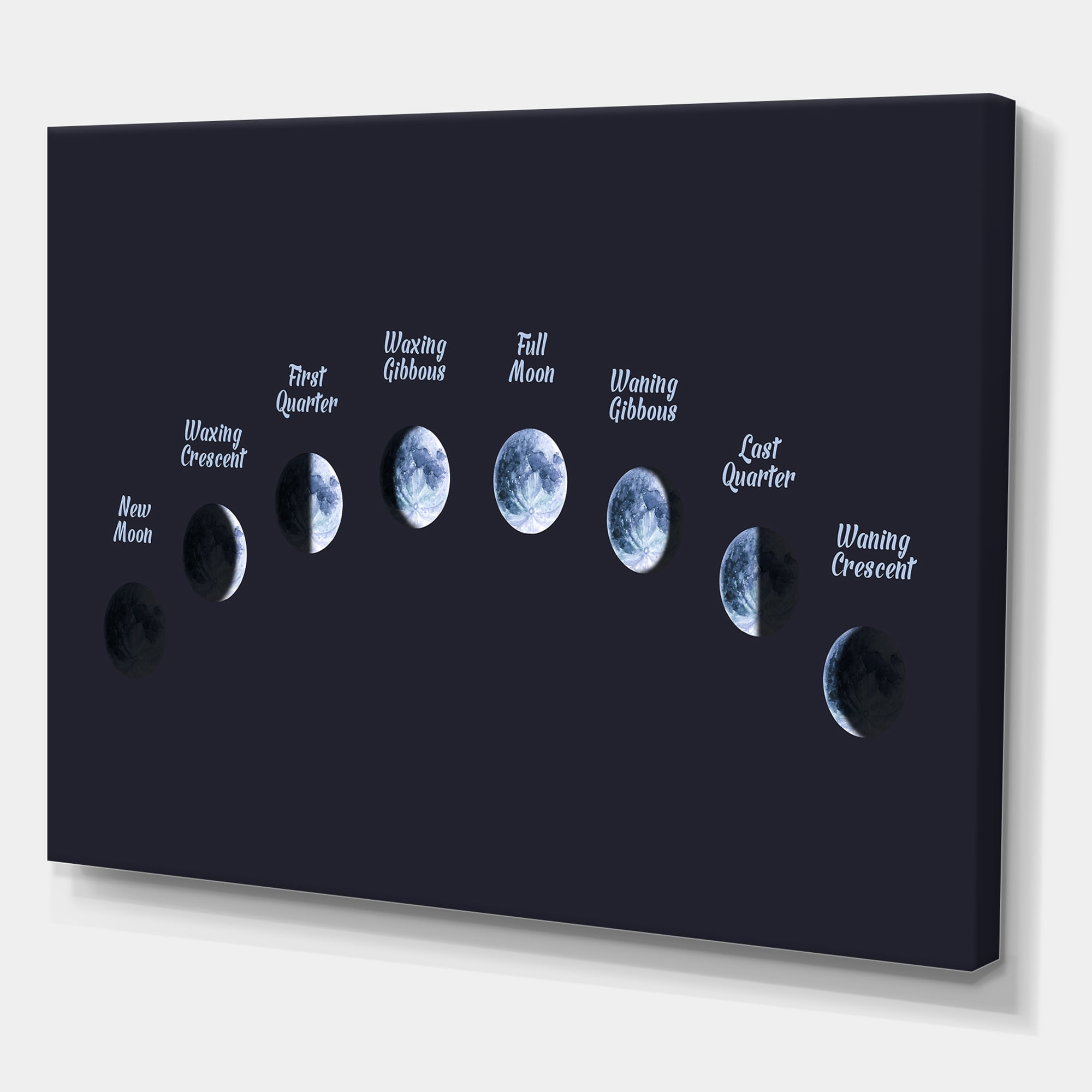Different Moon Phases In Space 40 in x 30 in Painting Canvas Art Print, by Designart