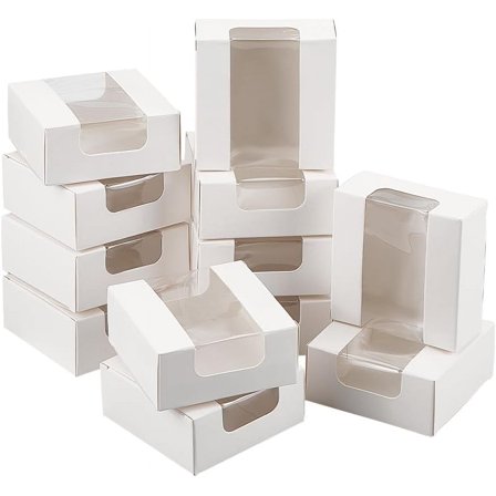 30 Pcs Gift Boxes with PVC Window 3.15x3.15x1.38 Kraft Paper Cardboard Box Foldable Storage Gift Boxes