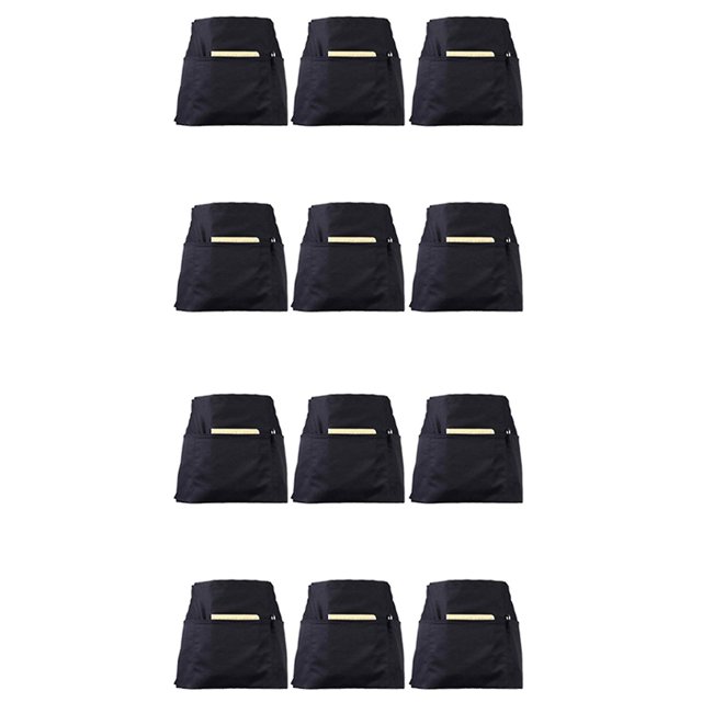 Paquete de 12 delantales de cintura con 3 bolsillos - Delantales para camarera Camarero Servidor de 24 x 12 pulgadas Apr