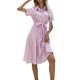 thumbnail image 4 of VISgogo Vestido de manga corta para mujer con estampado de moda, botón de solapa, vestido de longitud media con cinturón VISgogo  moda, 4 of 7