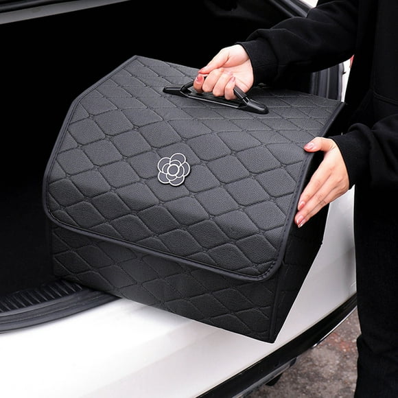 Car Storage Organizer, Leather Trunk Organizer Large Capacity for SUV Truck, Car Trunk Storage Organizer High Capacity Multipurpose Pu Leather Portable Trunk Storage Box with Lid