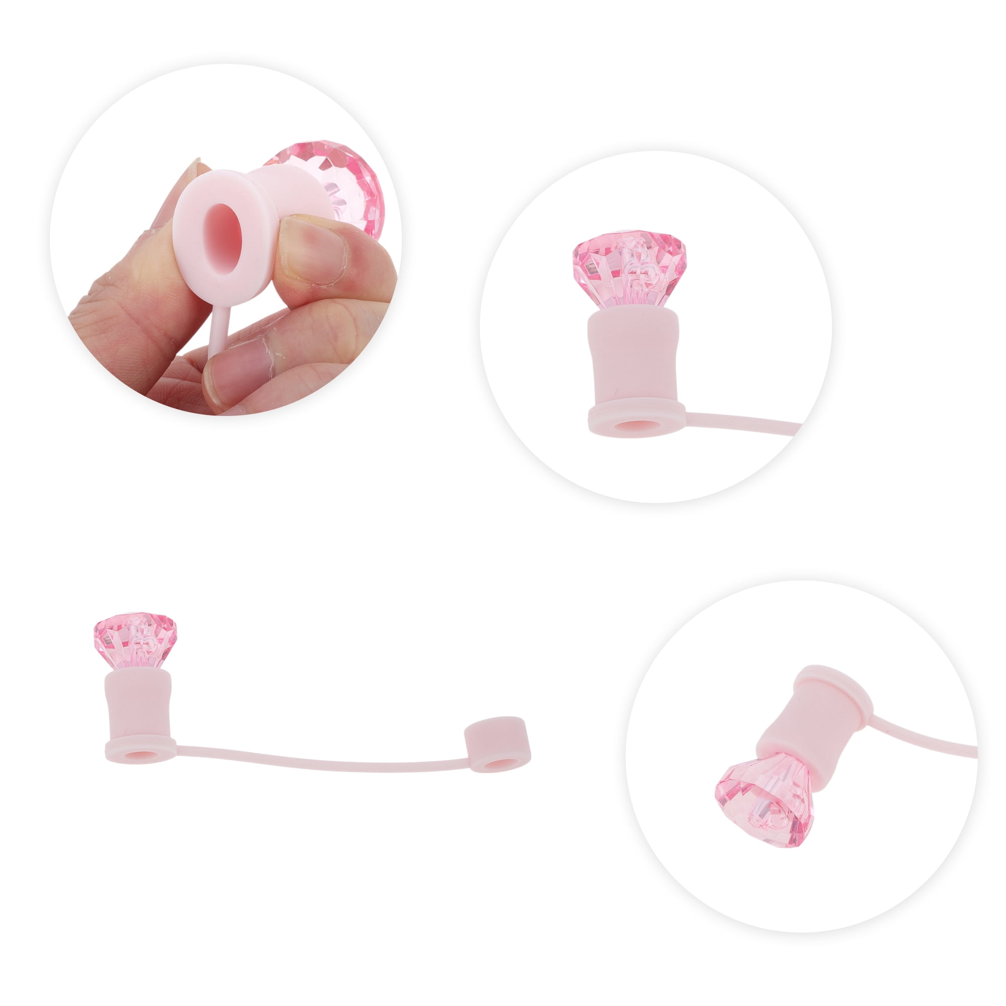 Unique Bargains 4Pcs Gemstone Silicone Straw Cover Caps For Drinkware Pink