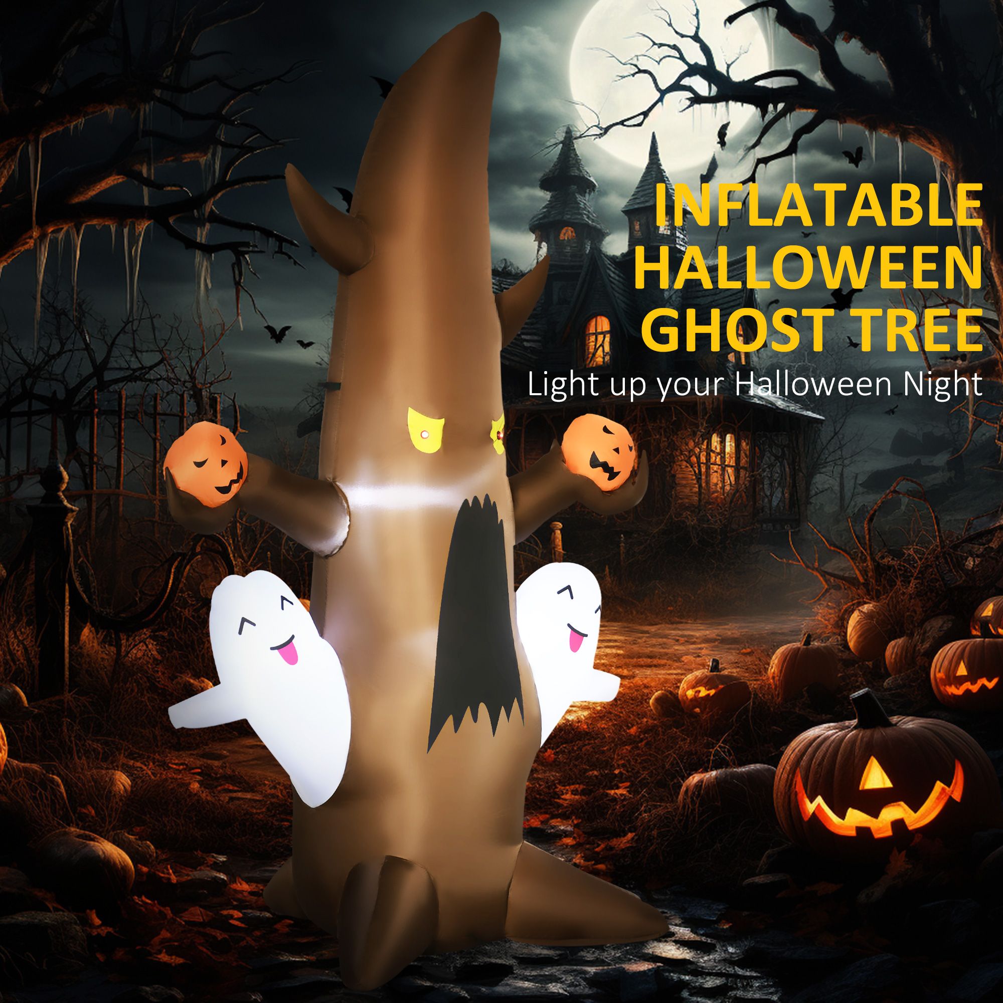 Inflatable Halloween Ghost Tree Smiling Ghost Pumpkins 5ft LED Outdoor Decor Lawn Garden Party