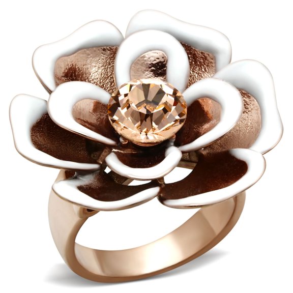 Luxe Jewelry Designs Women's Rose Gold Ion Plated Ring with Top Grade Crystals Peach - Size 9 (Pack