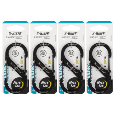 Nite Ize SlideLock Carabiner 4-Pack - Aluminum Locking Carabiners For Keys & Gear, Size 3 Blue
