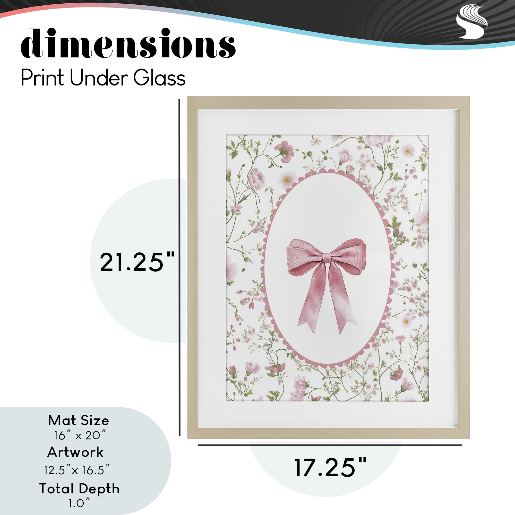 Delicate Florals & Bow Birch Framed Print Under Glass, design by Christine Simpson Art