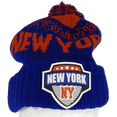 thumbnail image 2 of New York City Name Rubber Patch Ribbed Winter Knit Pom Beanie (Royal/Red), 2 of 2