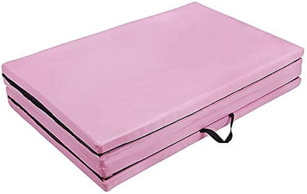 Polar Aurora 4'x10'x2'' Thick Folding Gymnastics Exercise Mat Aerobics Stretching Yoga Mats For Tumbling With Carrying HandlesFor Home Use/Gym/Yoga/Training (Pink)
