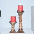 thumbnail image 2 of Handmade Mango Wood Eco-friendly Traditional Medium Burnt Set Of Two 6" & 12" Pillar Candle Holder, 2 of 7