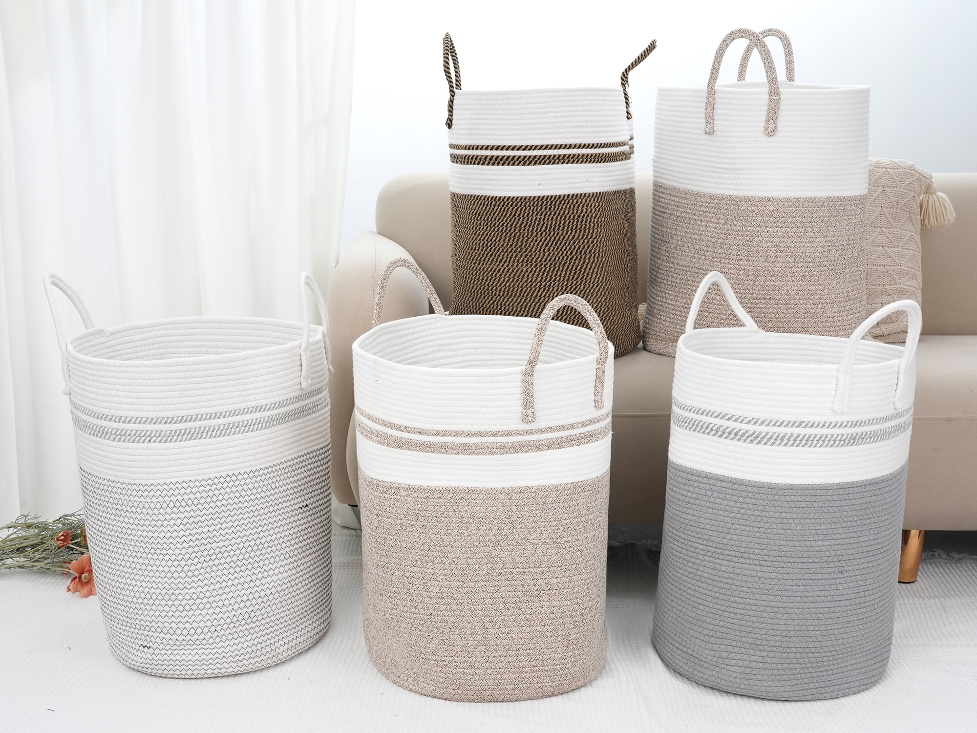 Unique Bargains Woven Storage Bin with Handles Shelf Storage Basket Organizer White Black