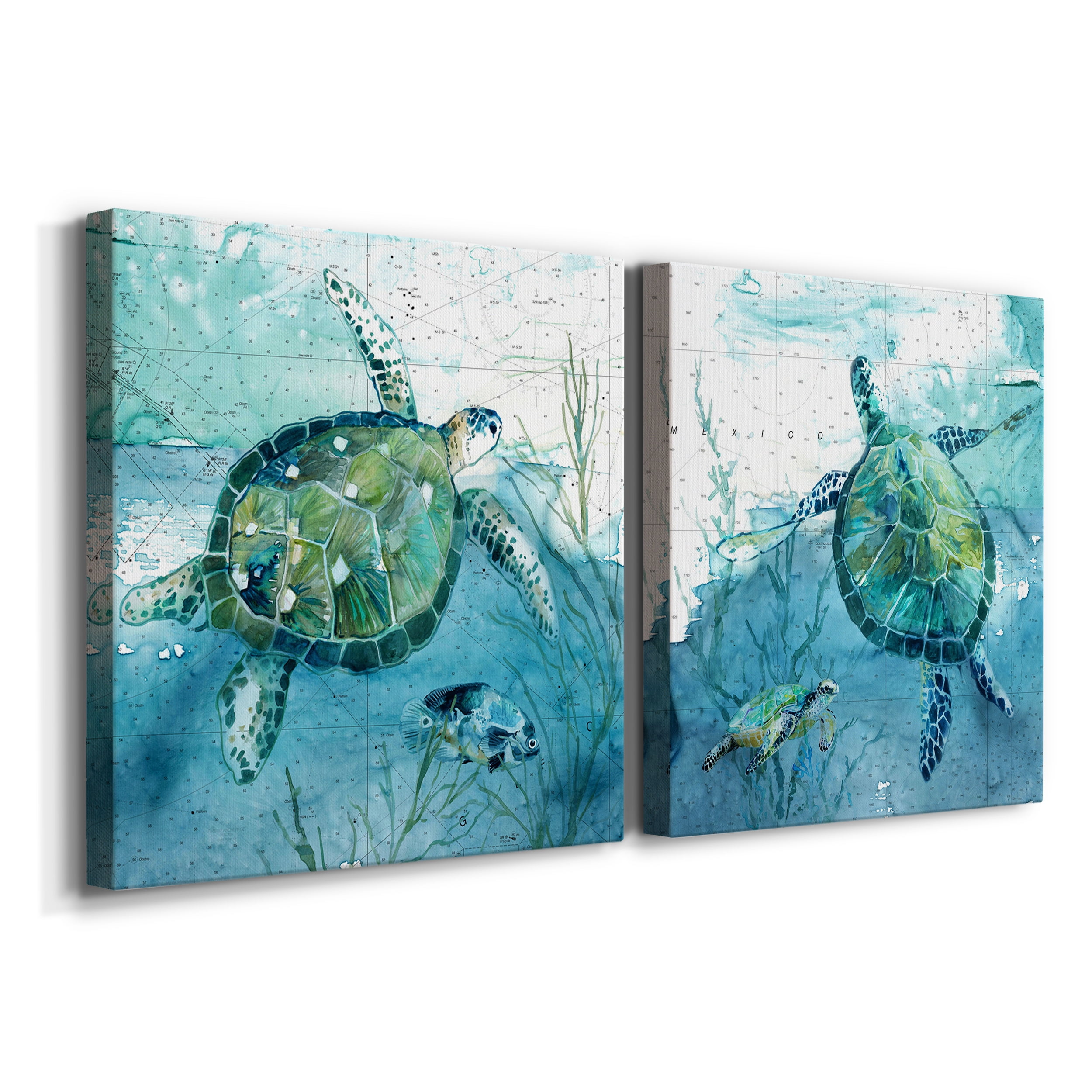 Island Swim I - Premium Gallery Wrapped Canvas - Ready to Hang Set of 2 - 24 x 24 Each
