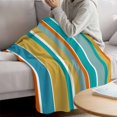 thumbnail image 3 of Blue Teal Orange Striped Blanket Soft Cozy Warm Throw Blanket for Couch, Plush Fuzzy Flannel Fleece Blankets for Sofa, Farmhouse Stripe Bed Blankets Lightweight Gifts for Women, 40"x50", 3 of 9
