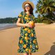 thumbnail image 4 of Easygdp Fresh Orange para Vestido Transpirable de Mujer, Vestido Suelto de Manga Corta con Pliegues y Bolsillos para el Verano, 4 of 6