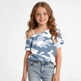 thumbnail image 4 of JOANKDMI Children One Shoulder T Shirts Girls 11-12 Camouflage Print Short Sleeve Tops Summer Casual Slant Neck Blouse Asymmetrical Fashion Tees Daily Holiday Wear Outfit, 4 of 9