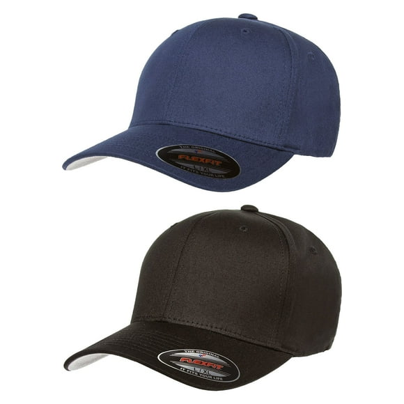 Premium Original Flexfit V-Flexfit Cotton Twill Fitted Hat 5001 2-Pack (S-M, Black/Navy)