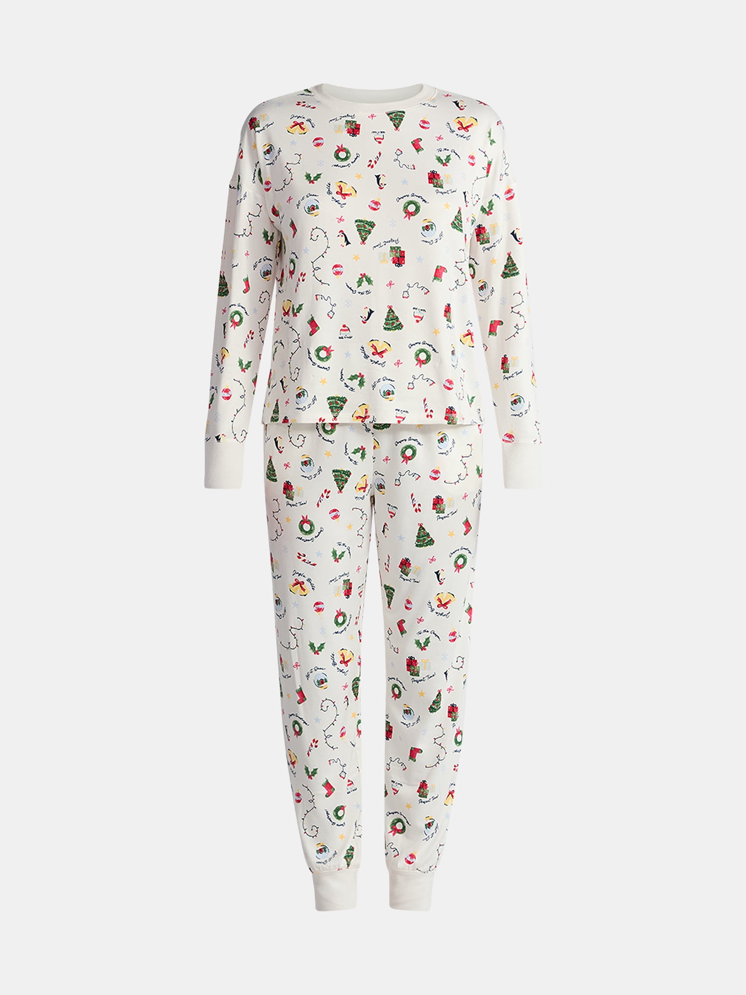 Holiday Time Women's Long Sleeve Crew Neck Sleep Top and Jogger Pants Pajama Set, 2-Piece, Sizes S-3X