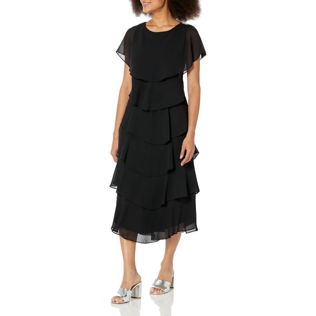 S.L.Fashions Robe à Manches Courtes Imprimée pour Femmes, Noire, 6P