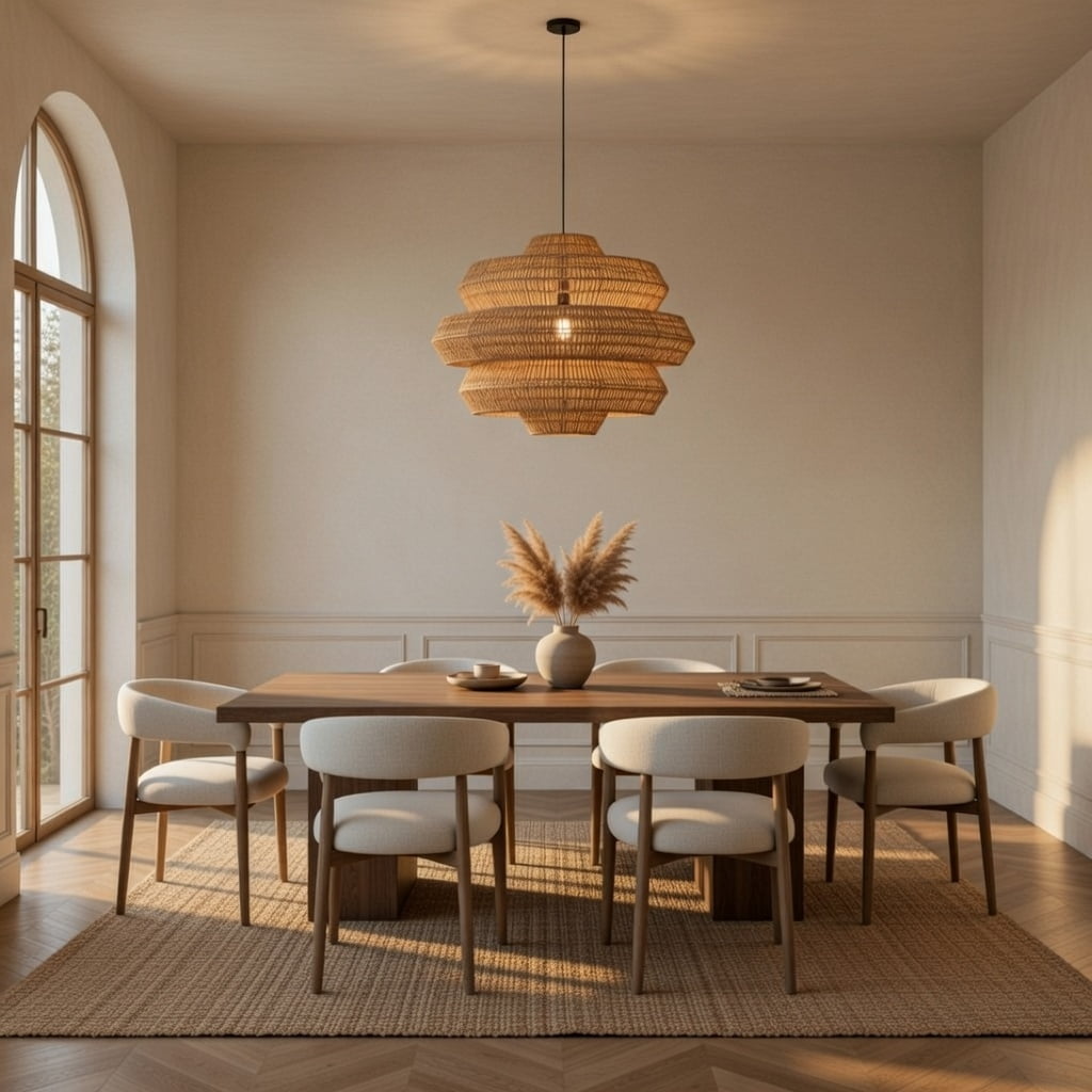 LittleGlovo Handwoven 3-Tier Rattan Chandelier Natural Wicker Pendant Light