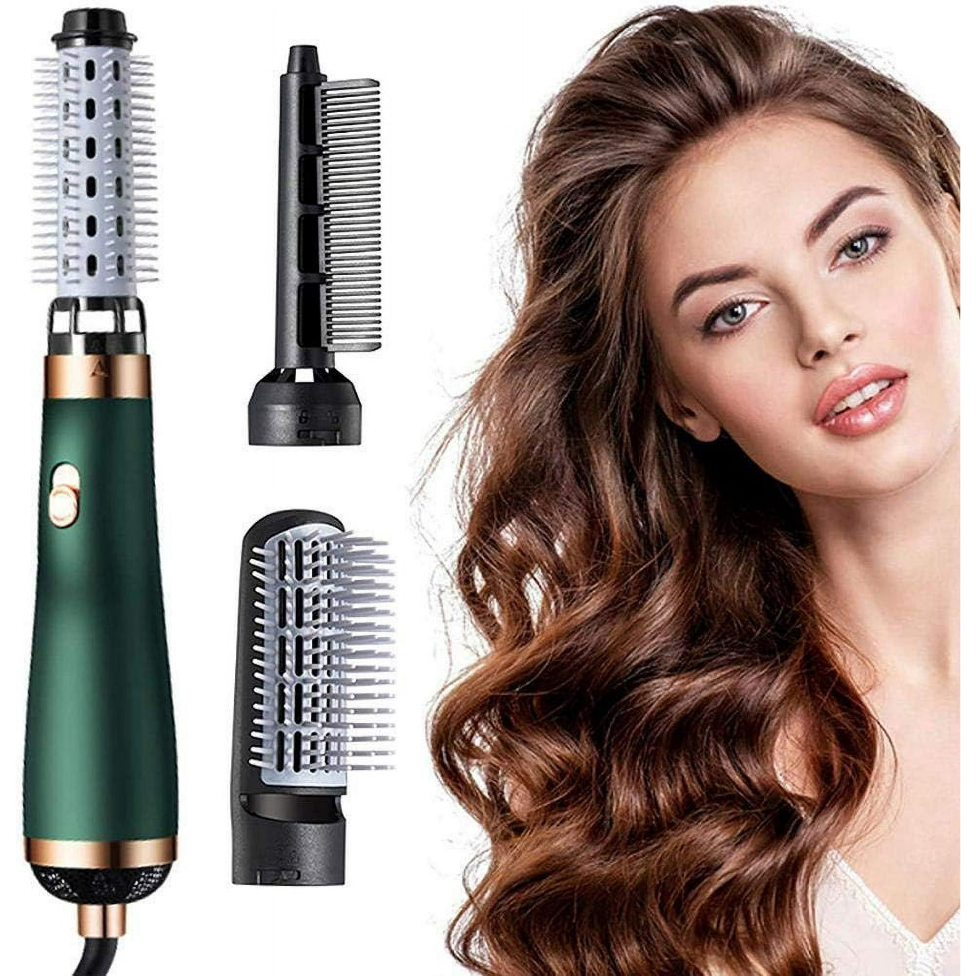 3 in 1 Hair Dryer Green Hot Air Brush Multifunction Hair Straightener Curling Iron with 3 Comb Heads For Women For Girls Hair Styling Tools