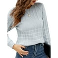 thumbnail image 3 of Xuanfei Women Solid Color Quilted Plaid Crew Neck Rib-knit Cuff Long Sleeve Sweater, 3 of 7