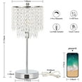 thumbnail image 3 of Crystal Table Lamp Set of 2 Touch Control, Crystal Lamps with USB Ports Elegant Shade Bedside Lamp Silver, Dimmable Touch Table Lamp for Nightstand Bedroom Living Room, 4W LED Bulb Included, 3 of 6