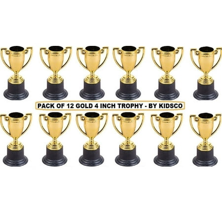 Plastic Trophy Cups - Plastic Trophies – 12 Pack 4 Inch Cup Golden Trophies For Children, Competitions, Awards, Parties, Party favors, Props, Rewards, Prizes, Games, School, Field Day, Boys And Girls - By Kidsco