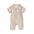 thumbnail image 2 of Musuos Baby Boy Striped Jumpsuit 0-18M Double Pockets Lapel Neck Short Sleeve Front Single-breasted Hemming Legs Romper, 2 of 9