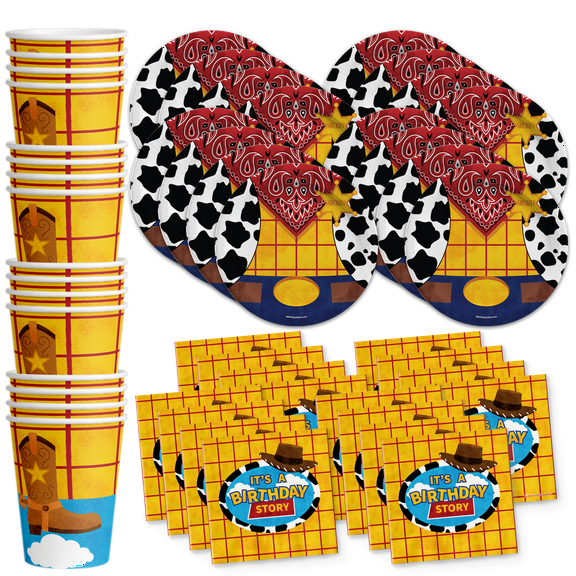 Birthday Story Toy Cowboy Birthday Party Supplies Set Plates Napkins Cups Tableware Kit for 16