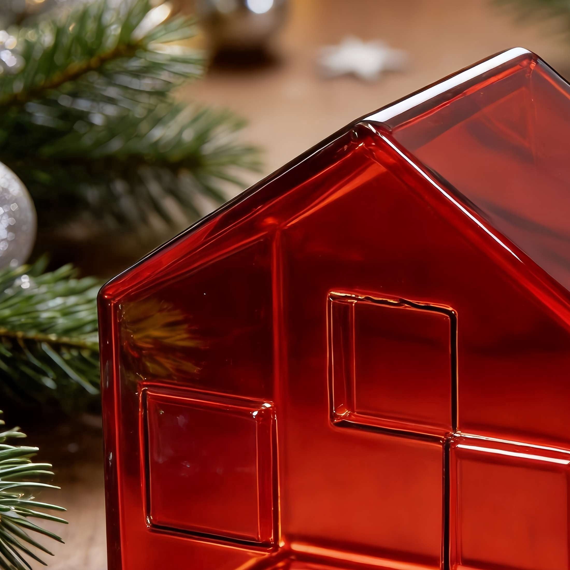 Glass House Christmas Decoration, Red, 5", by Holiday Time