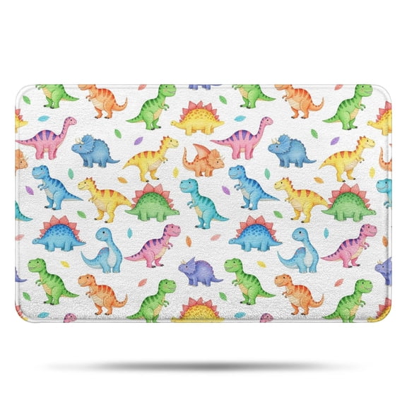 White Cartoon Colorful Dinosaurs Pattern Bathroom Rugs Mat,Non Slip Microfiber Bathroom Rug,Rubber Backing,Soft Bathroom Mats for Bathroom Floor,Tub and Shower,17x27in(43x68cm)