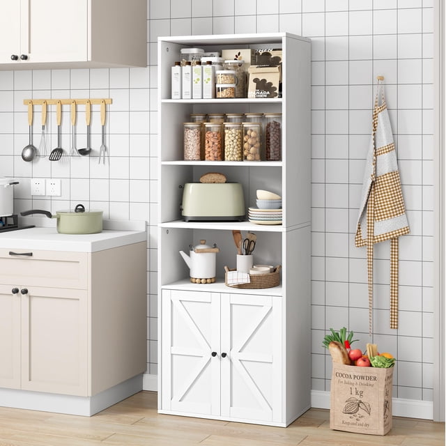 2025 New Bookcase with Doors, Farmhouse Bookshelf 11.8in Depth Wooden Display Storage Shelves, 71.4in Tall Bookcases, Industrial 6 Shelf Grey Bookshelves, for Bedroom,Living Room,Home Office