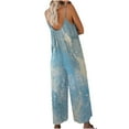 thumbnail image 4 of Wycnly Womens Jumpsuits Summer Beach Fashion Loose Wide Leg Strap Jumpsuits with Pocket Trendy Marbled Print Crewneck Sleeveless Maxi Rompers for Women, 4 of 7