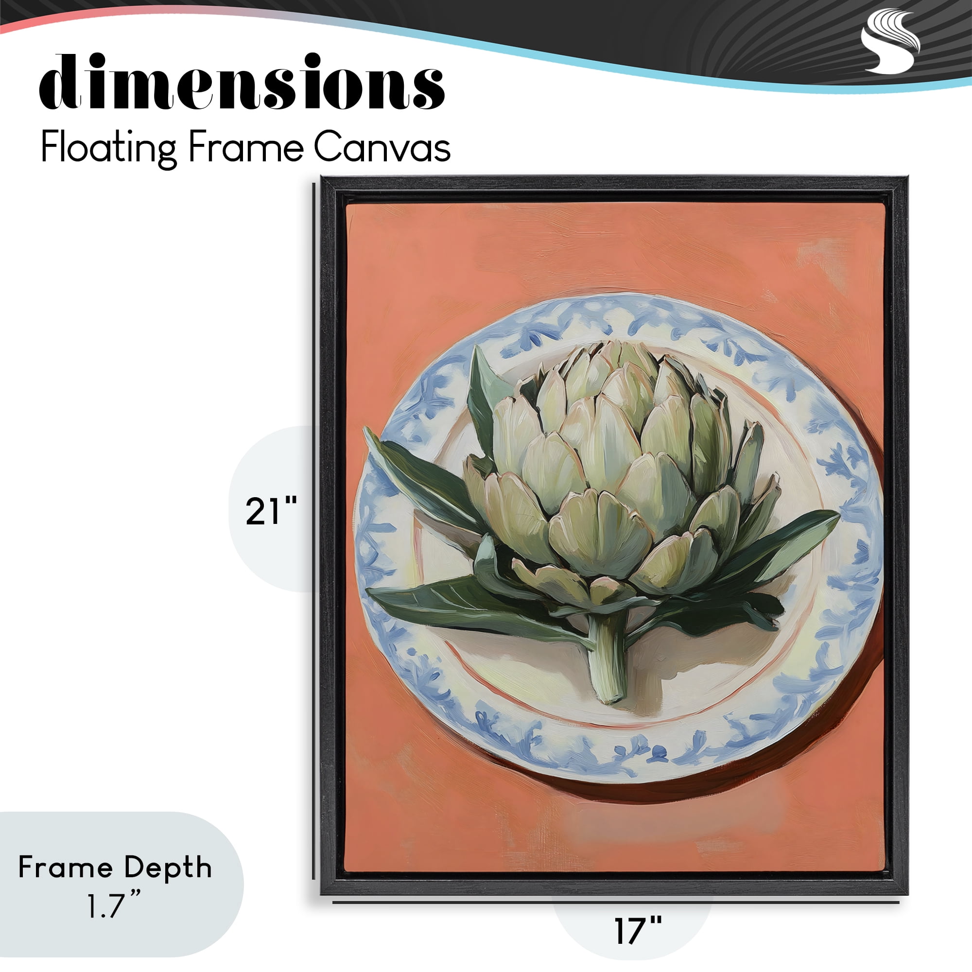 Stupell Industries Retro Artichoke over Orange Black Framed Floater Canvas Wall Art, design by The Prints Vibe